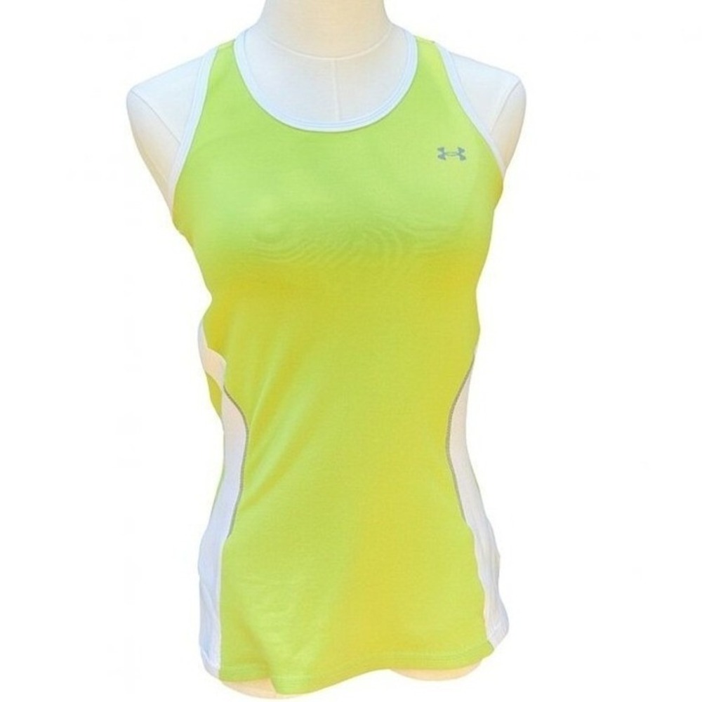 Under Armour Heatgear Tank Top Womens Size Medium Green White Athletic Racerback